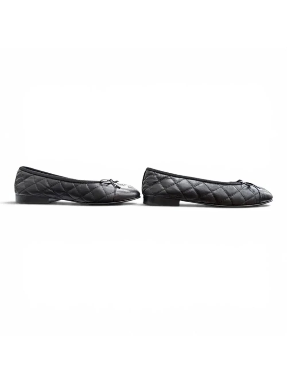 Chanel CC Logo Ribbon Quilted Leather Flat Pumps Black 35 Italian